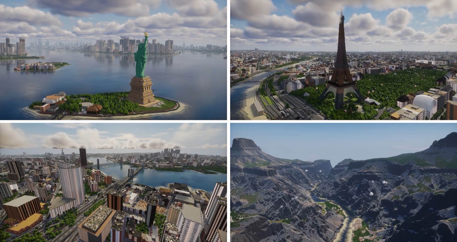 Famous places generated with Arnis and MapSmith, shown in-game with shaders