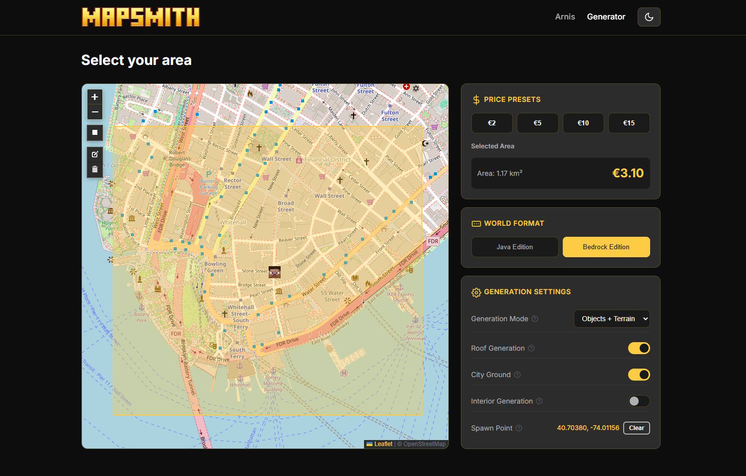 MapSmith browser-based generator interface