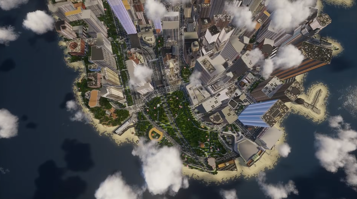 New York rendered in Minecraft via Arnis (angle 2)