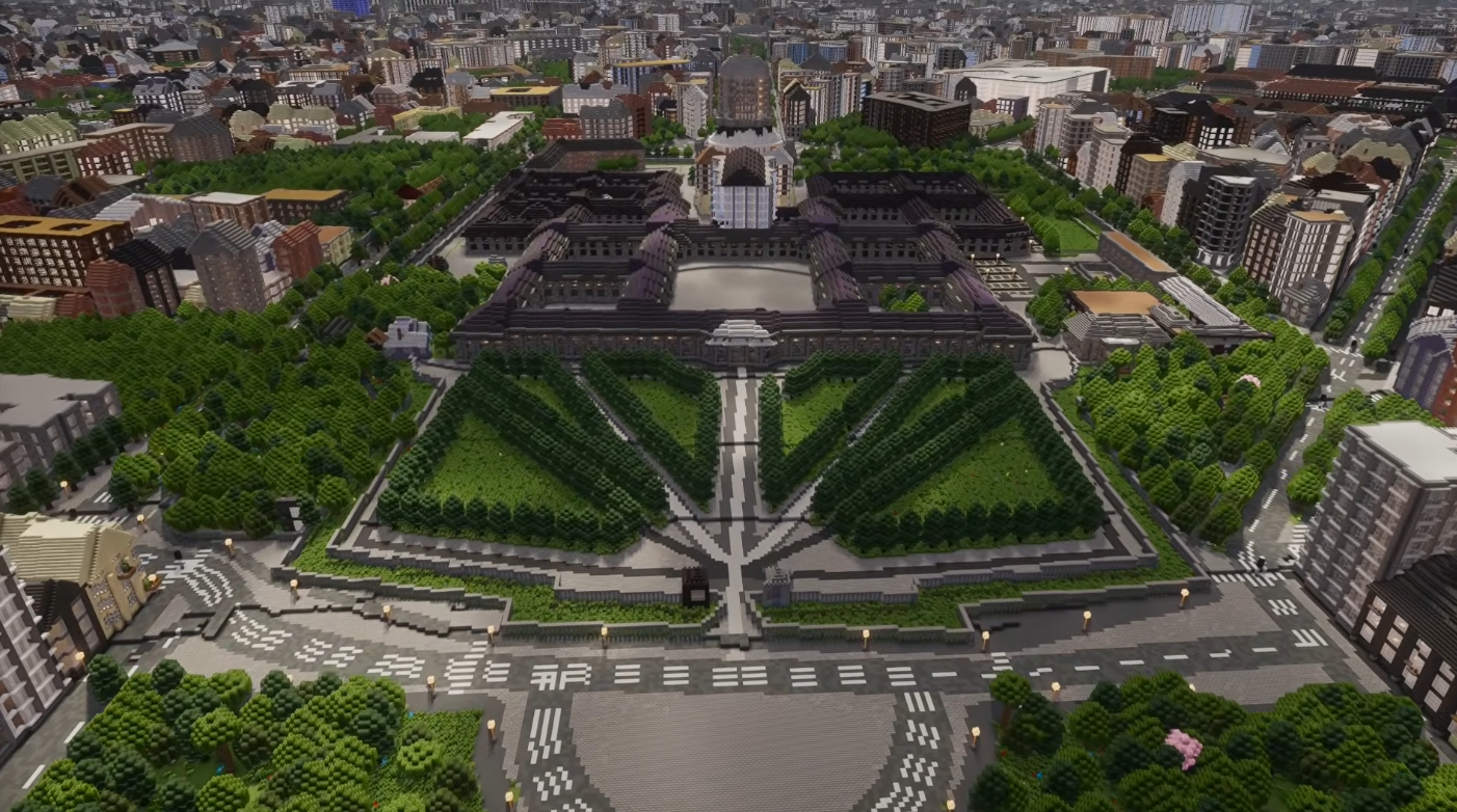 Paris rendered in Minecraft via Arnis (angle 2)