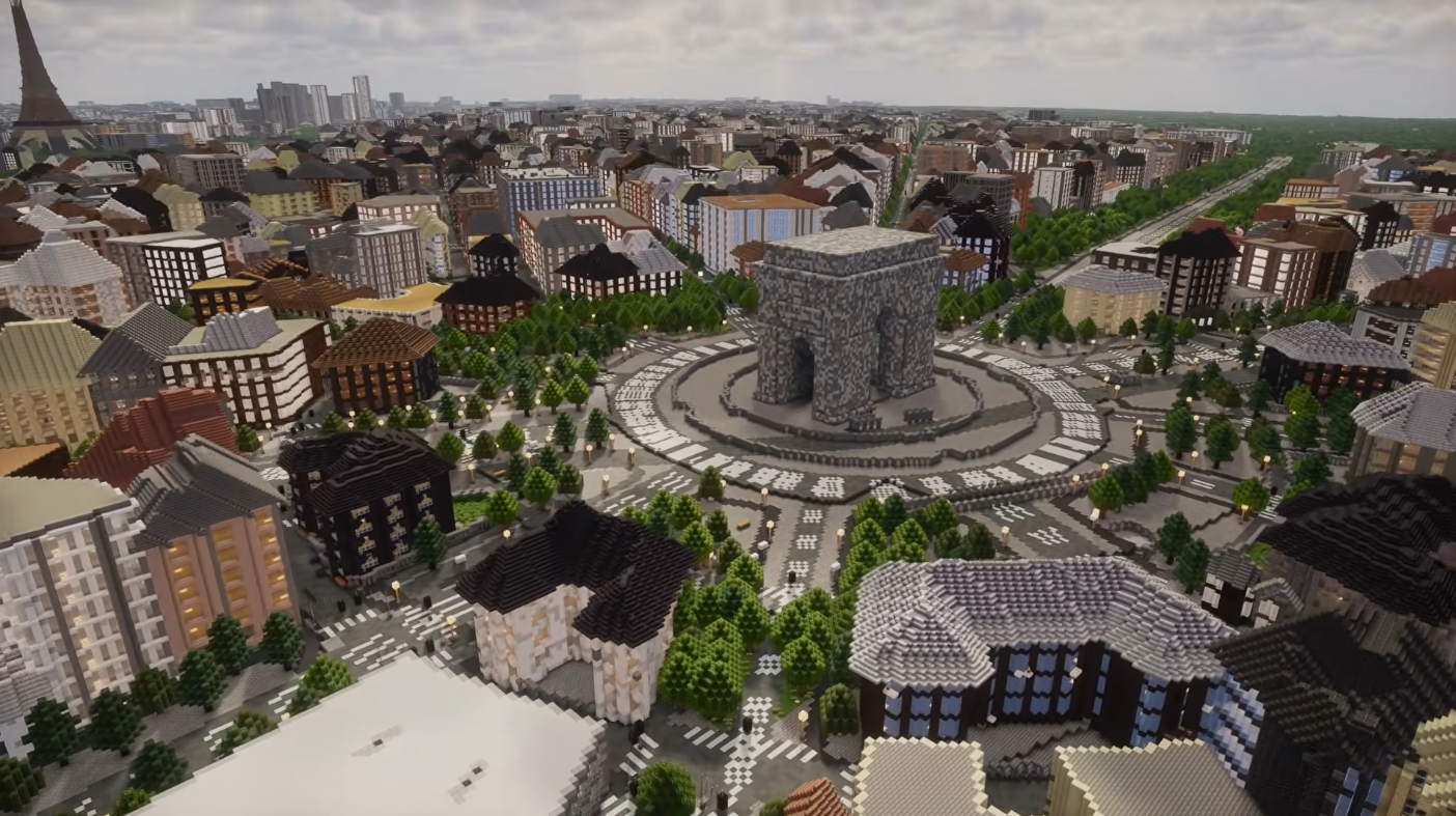 Paris rendered in Minecraft via Arnis (angle 3)